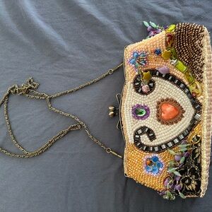 Mary Frances Multicolor Beaded Evening Clutch with Gold Chain